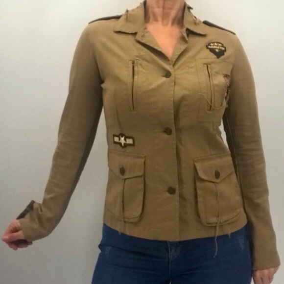 New Vintage Y2K Distressed Deconstructed Army Military Made In Italy Jacket NWT - Picture 9 of 16